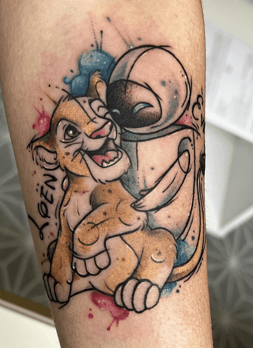 tattoo disney pixar wall-e eve simba effet croquis couleur aquarelle