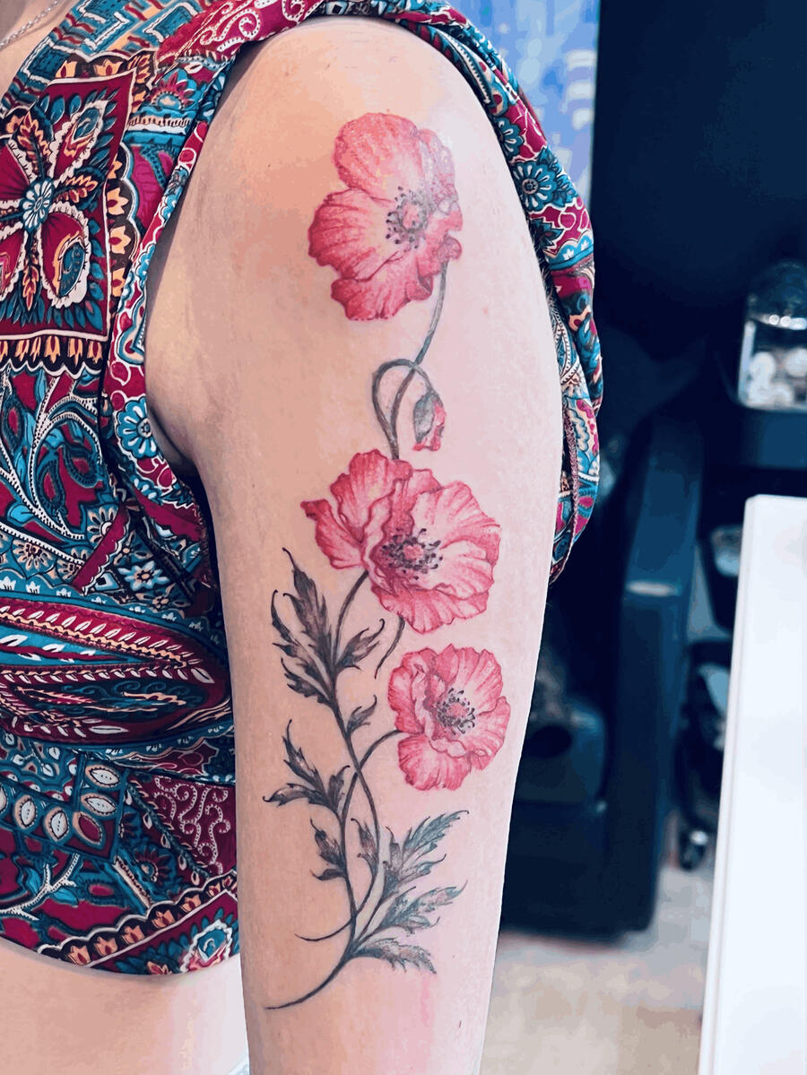 coquelicot tattoo floral coquelicot couleur fine line