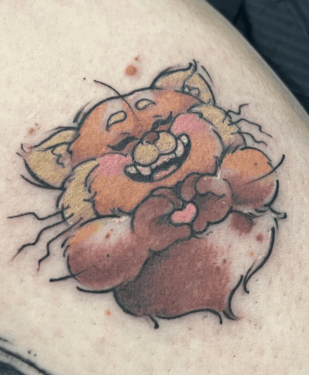 regle tattoo disney pixar red alert panda roux effet croquis couleur aquarelle