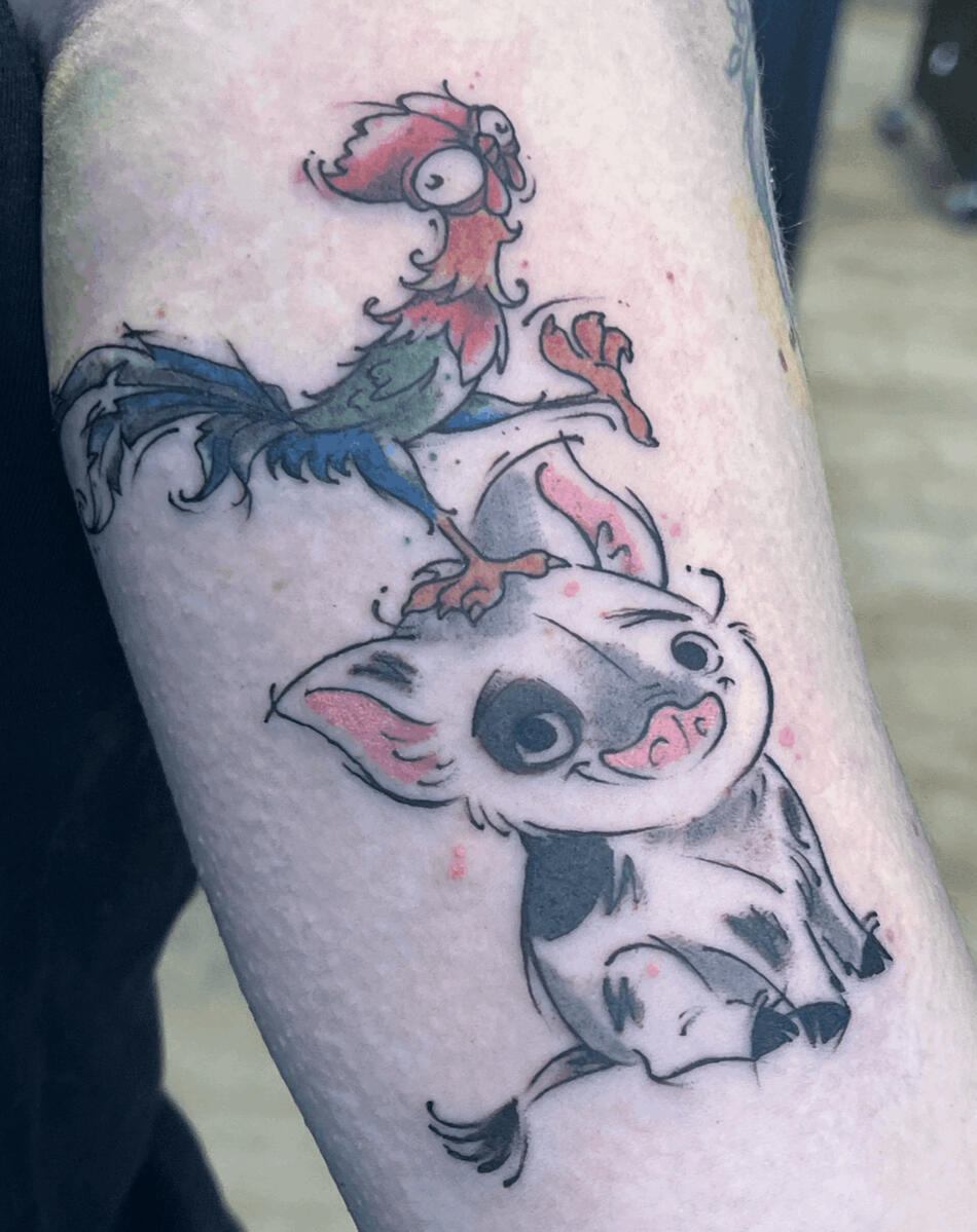 tattoo disney vaiana pua hei hei effet croquis couleur aquarelle